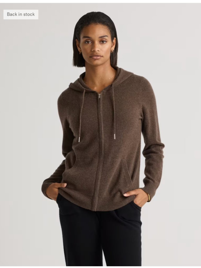 Nwt Quince Mongolian Cashmere Full-Zip Hoodie In Brown, Size Extra Small (118)